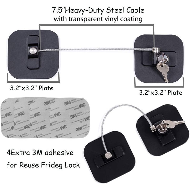BAOWEIJD Fridge Lock,2 Pack Refrigerator Locks with Keys,Freezer Lock and Child Safety Cabinet Lock,Black Fridge Lock - Image 3